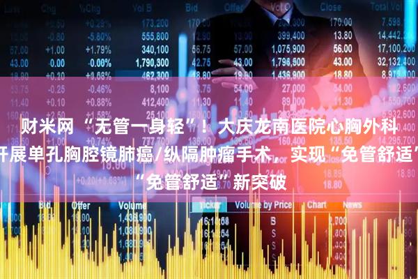 财米网 “无管一身轻”！大庆龙南医院心胸外科二病区开展单孔胸腔镜肺癌/纵隔肿瘤手术，实现“免管舒适”新突破